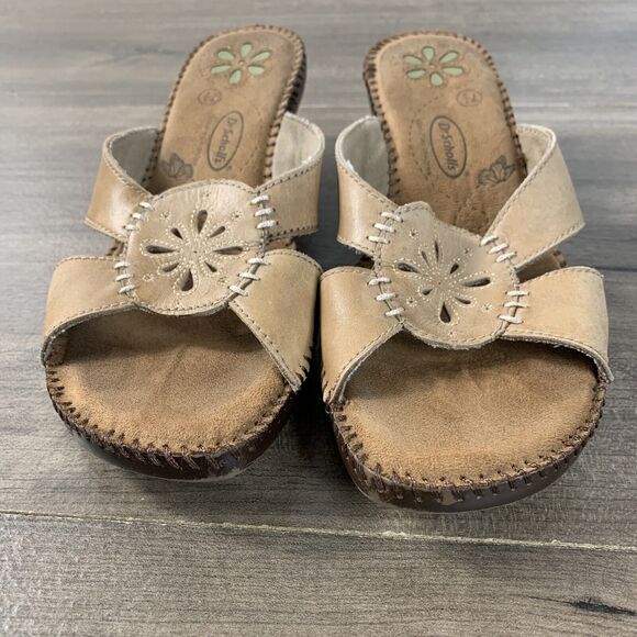 Dr. Scholls Marti Women's Wedge Sandals Sz 7.5 Leather Slide Heels Open Toes - Picture 3 of 10